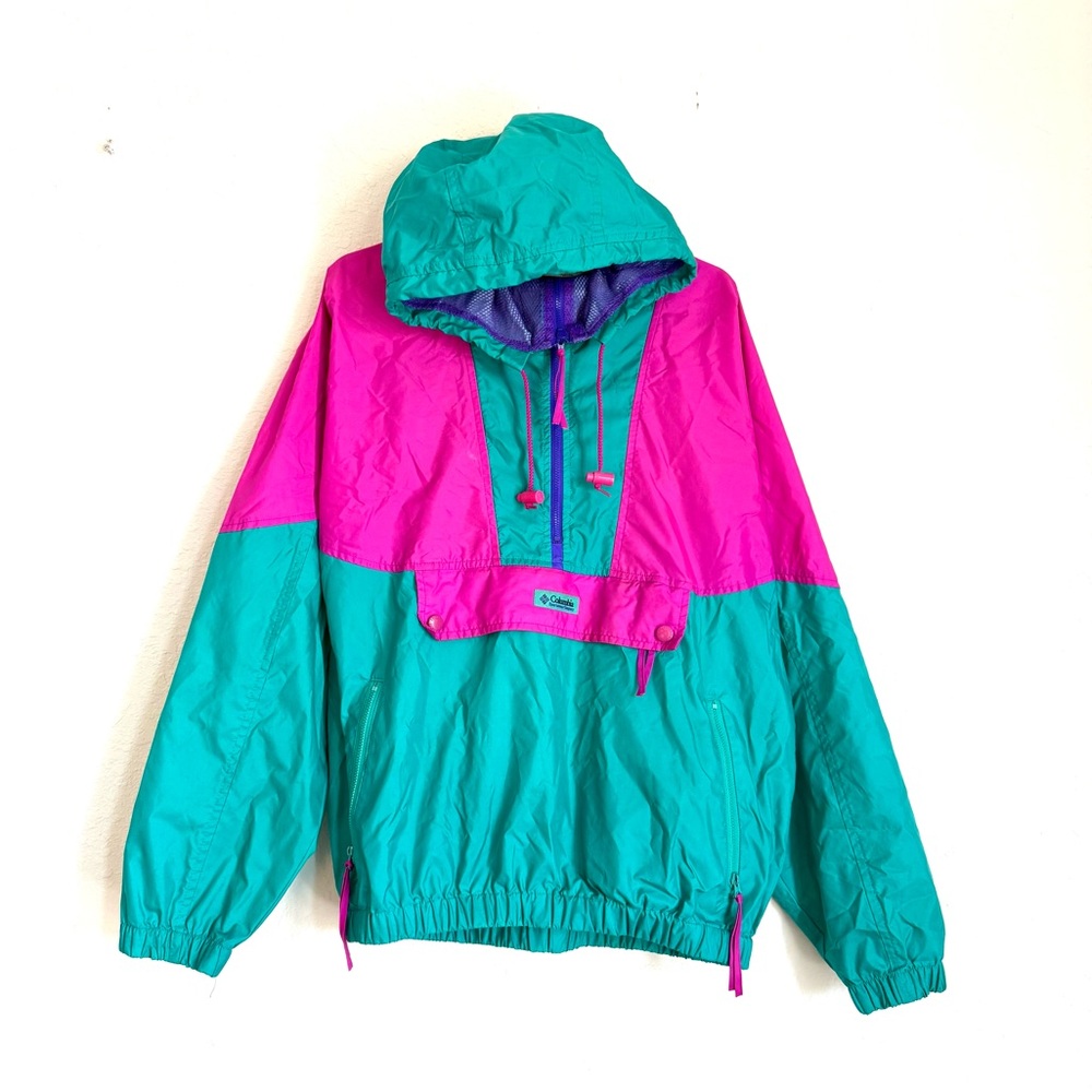 Retro Columbia windbreaker jacket - vintage 80s 90s neon colorblock track rain
